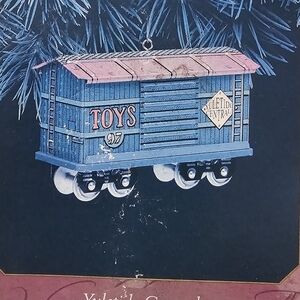 Blue and Pink Toy Train Ornament